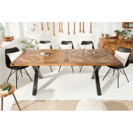 Table à manger 160cm design industriel en bois de manguier naturel 2