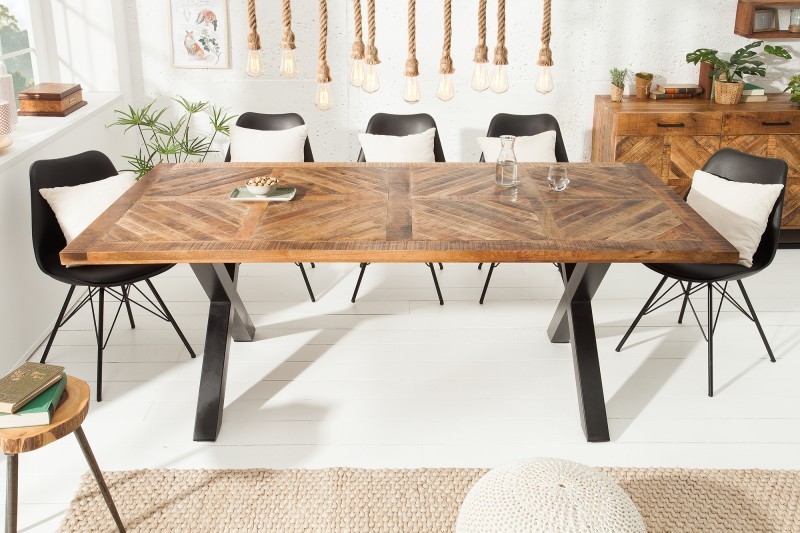 Table à manger 160cm design industriel en bois de manguier naturel
