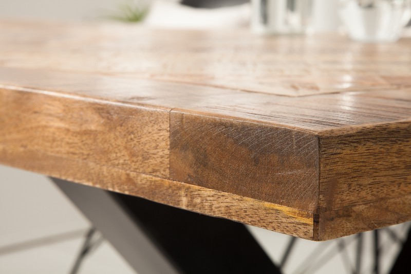 Table à manger 160cm design industriel en bois de manguier naturel