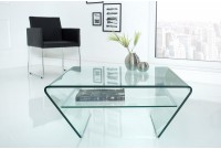 Table basse contemporaine en verre 70cm  avec étagère transparente