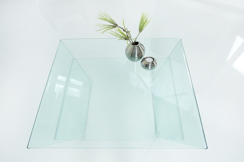Table basse contemporaine en verre 70cm  avec étagère transparente