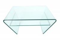 Table basse contemporaine en verre 70cm  avec étagère transparente