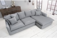 Grand canapé d'angle 255cm en lin gris style campagnard