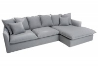 Grand canapé d'angle 255cm en lin gris style campagnard