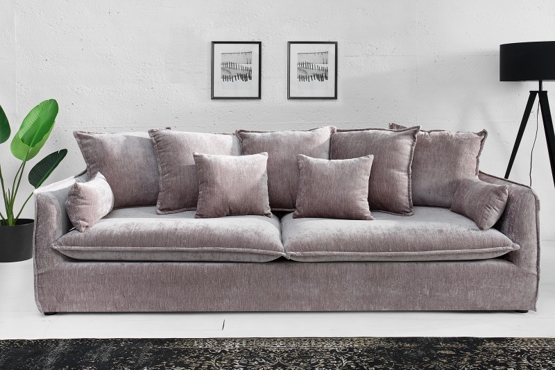 Grand canapé 3 places en velours taupe 210cm
