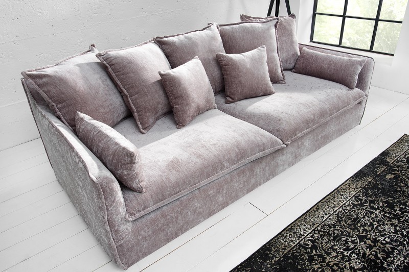 Grand canapé 3 places en velours taupe 210cm