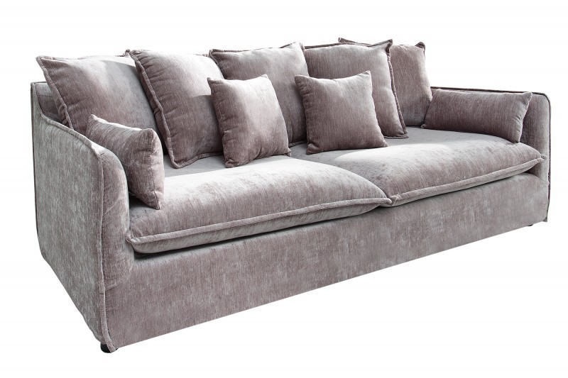 Grand canapé 3 places en velours taupe 210cm