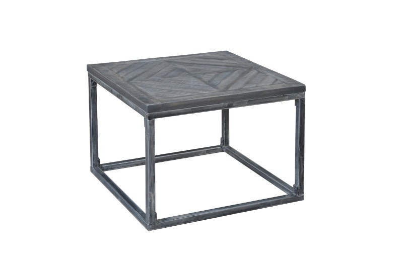 Table d'appoint de 60 cm design industriel de couleur gris en bois massif avec piétement en métal