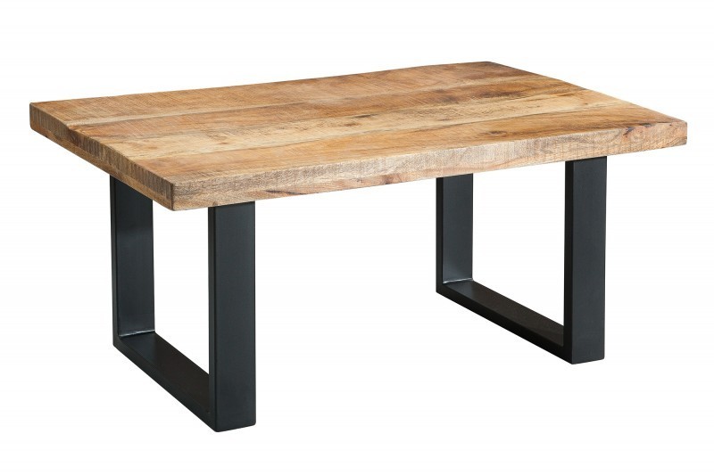 Table basse design industriel en bois massif et métal coloris naturel et noir