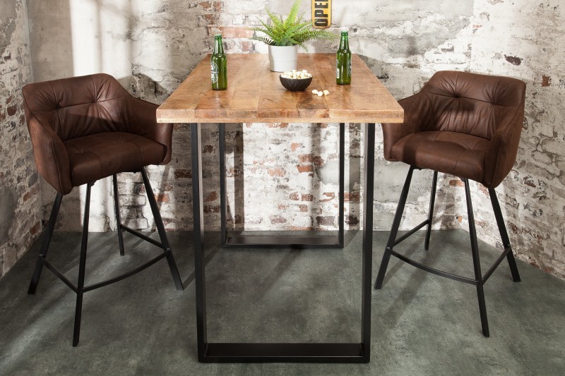 Table de bar design industriel coloris naturel et noir en bois massif et métal bois massif Table de bar design industriel coloris naturel et noir en bois massif et métal bois massif