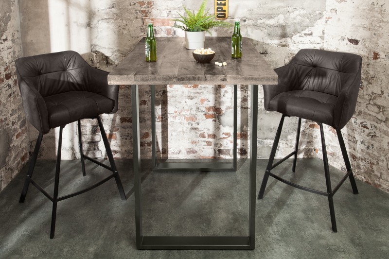 Table de bar design industriel de 120 cm coloris gris et noir en métal et bois massif Table de bar design industriel de 120 cm coloris gris et noir en métal et bois massif