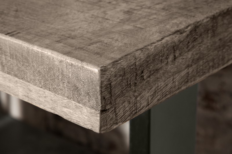 Table de bar design industriel de 120 cm coloris gris et noir en métal et bois massif Table de bar design industriel de 120 cm coloris gris et noir en métal et bois massif