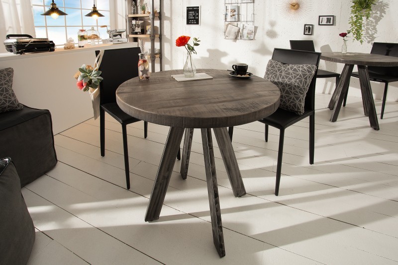 Table à manger haute de style industriel coloris gris en bois massif et métal