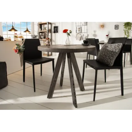 Table à manger haute de style industriel coloris gris en bois massif et métal 2