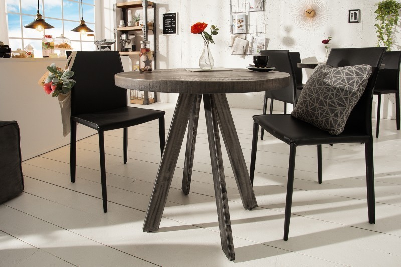 Table à manger haute de style industriel coloris gris en bois massif et métal