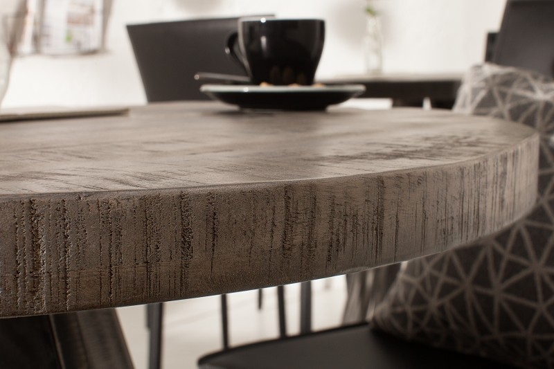 Table à manger haute de style industriel coloris gris en bois massif et métal