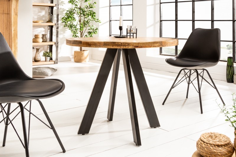 Table à manger haute de style industriel coloris naturel en bois massif et métal