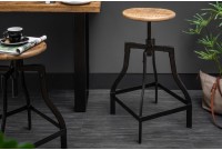 Tabouret de bar design industriel de 60-74 cm coloris naturel et noir en bois massif et métal