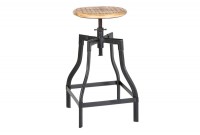 Tabouret de bar design industriel de 60-74 cm coloris naturel et noir en bois massif et métal