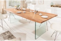 Table à manger moderne de couleur naturelle en bois massif et en verre
