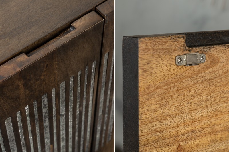 Bahut contemporain à 4 portes en bois massif coloris brun naturel avec pieds en métal doré