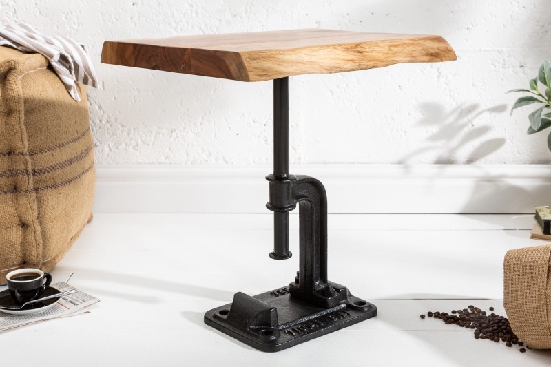 Table d'appoint design industriel coloris naturel et noir en bois massif et métal