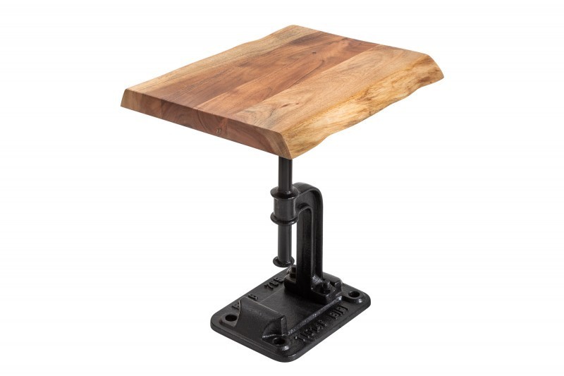 Table d'appoint design industriel coloris naturel et noir en bois massif et métal