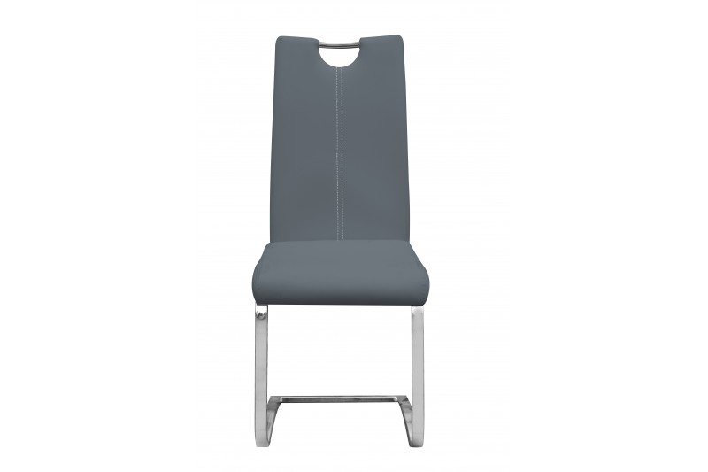 Chaise simili cuir gris avec piétement en acier chromé