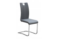 Chaise simili cuir gris avec piétement en acier chromé