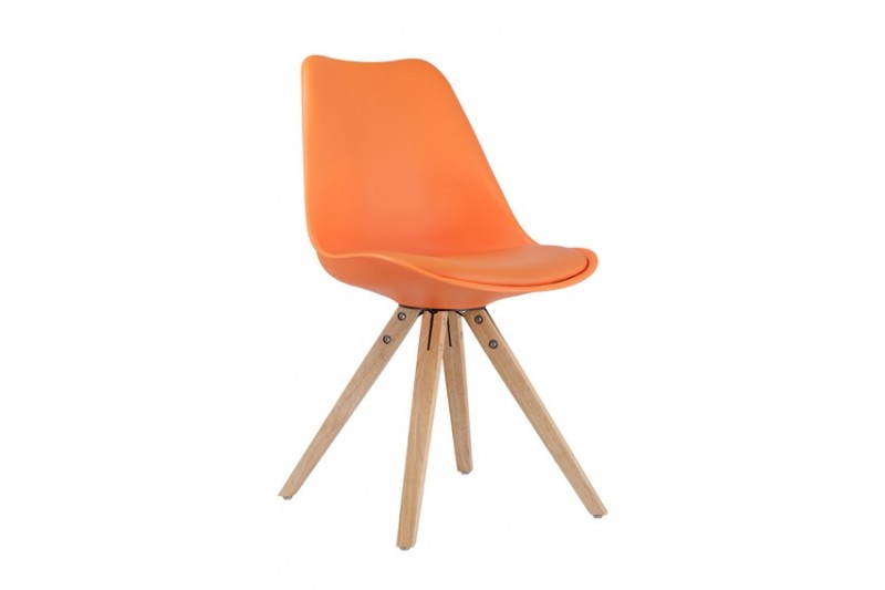 Chaise orange style rétro en bois massif et simili cuir