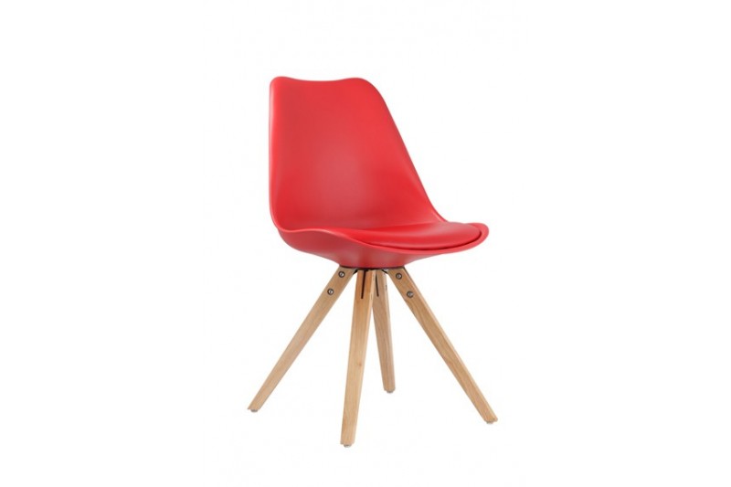 Chaise design en bois massif et simili cuir, coloris rouge