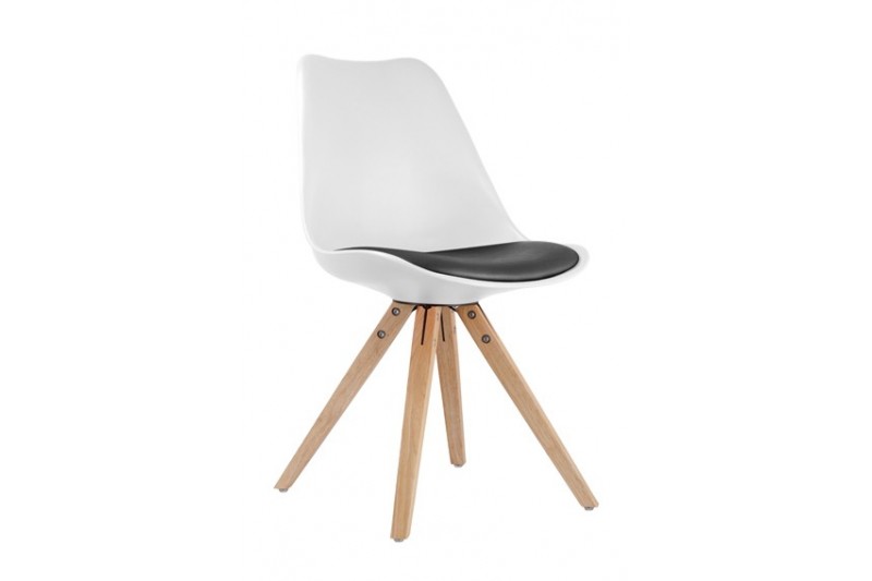 Chaise design en bois massif et simili cuir, coloris blanc et noir