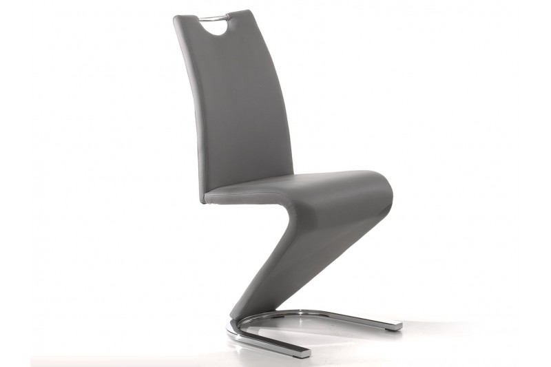 Chaise design en simili cuir gris et piétement en métal