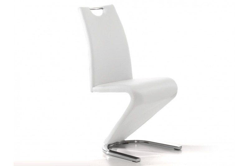 Chaise design en simili cuir blanc avec piétement en métal