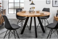 Table à manger design rond de 120 cm coloris naturel et noir en bois massif et métal