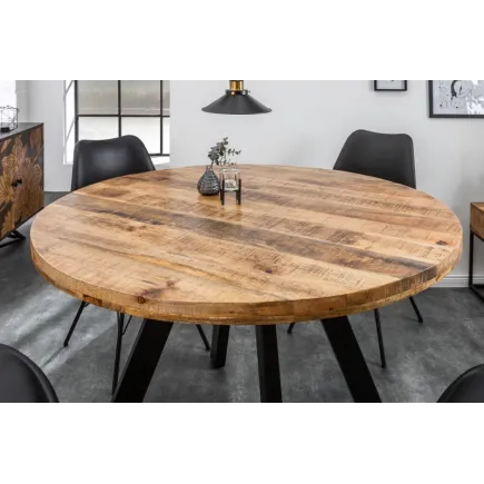 Table à manger design rond de 120 cm coloris naturel et noir en bois massif et métal 2
