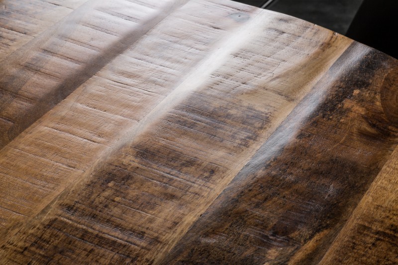Table à manger design rond de 120 cm coloris naturel et noir en bois massif et métal Table à manger design rond de 120 cm coloris naturel et noir en bois massif et métal