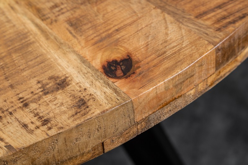 Table à manger design rond de 120 cm coloris naturel et noir en bois massif et métal Table à manger design rond de 120 cm coloris naturel et noir en bois massif et métal