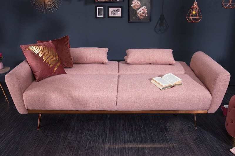 Canapé-lit convertible de 208cm coloris vieux rose