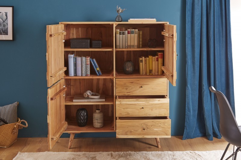 Bahut en bois massif de 140cm coloris naturel