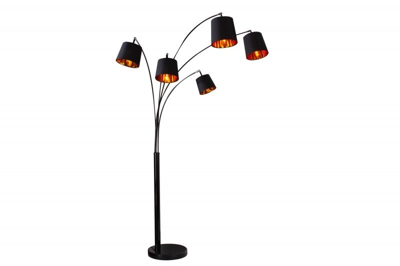 Lampadaire à 5 lampes design coloris doré et noir Lampadaire à 5 lampes design coloris doré et noir