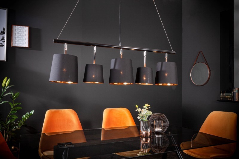 Lampe suspendue à 5 lampes design coloris doré et noir
