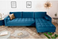Canapé d'angle VELVET design capitonné coloris bleu foncé