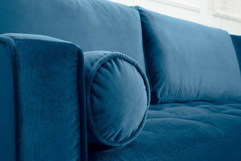 Canapé d'angle VELVET design capitonné coloris bleu foncé