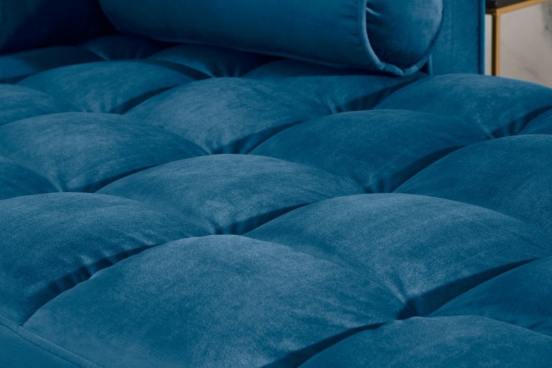 Canapé d'angle VELVET design capitonné coloris bleu foncé