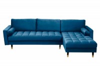 Canapé d'angle VELVET design capitonné coloris bleu foncé