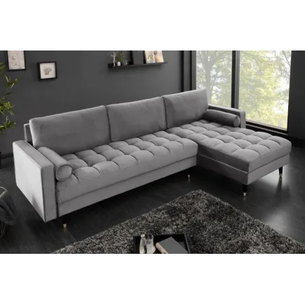 Canapé d'angle VELVET design capitonné coloris gris