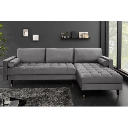 Canapé d'angle VELVET design capitonné coloris gris 2