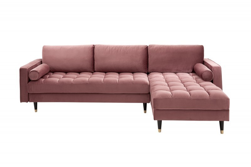 Canapé d'angle VELVET capitonné coloris rose foncé