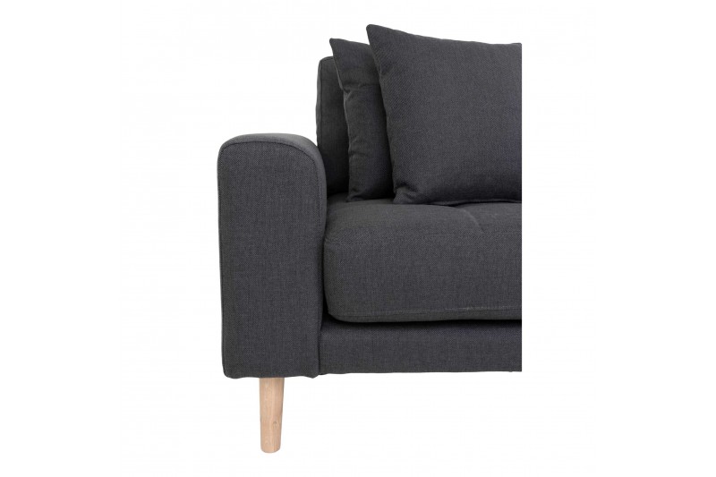 Canapé d'angle droit design coloris gris foncé en tissu avec des pieds en bois naturel